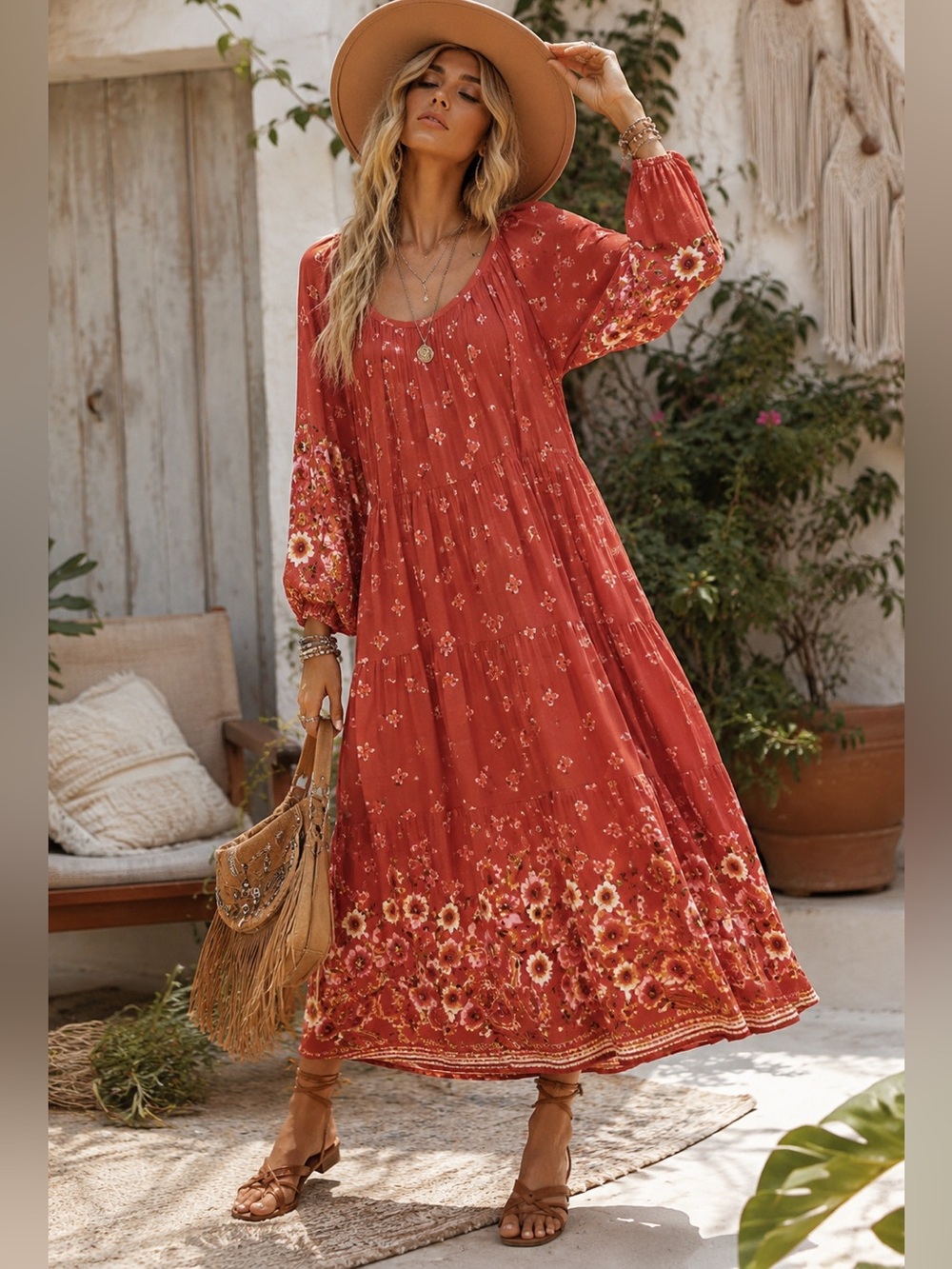 Spell & The Gypsy Maxi Dress Women’s Large Joni Gown Camp Fire Oversized Boho